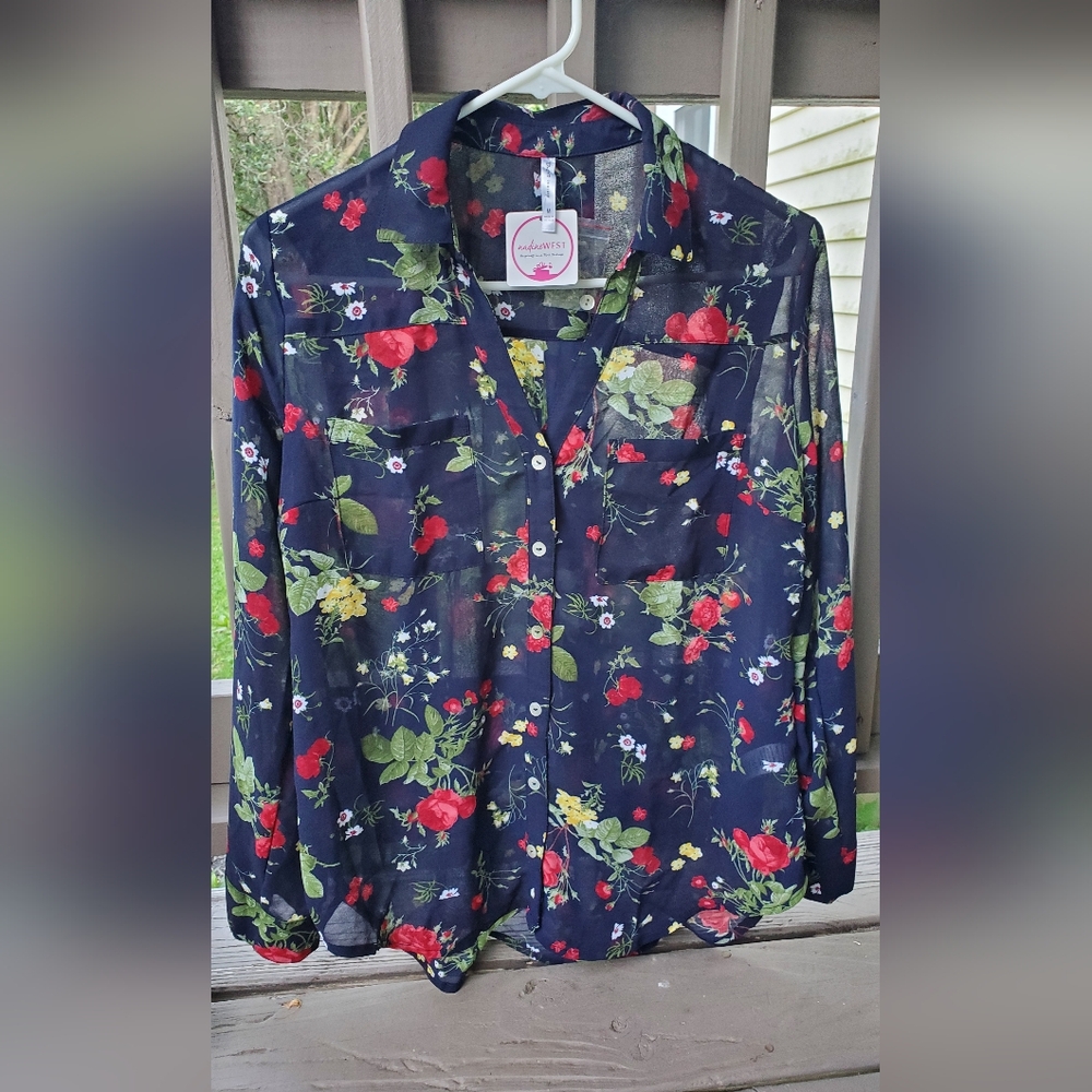 Dark navy and floral Blouse